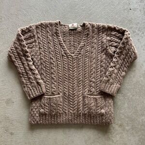 Vintage Carraig Donn Sweater Size Small Brown Cable Knit Pullover Merino Wool